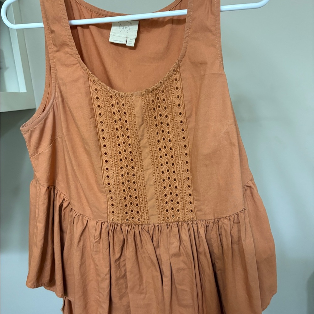 Sleeveless Tan Eyelet Top